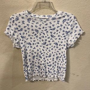 blue and white floral crop top
